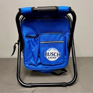 Busch Light Blue Hiking/Camping Backpack Chair Combo Storage Pockets 12x10x17”